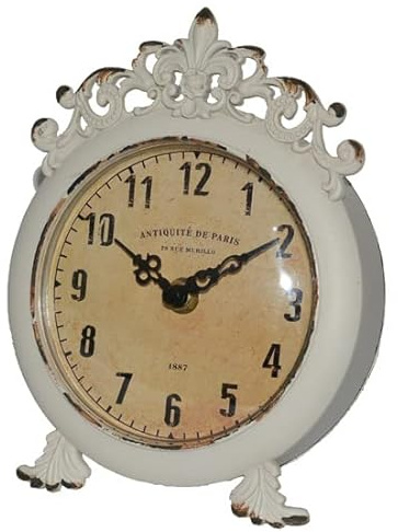 Nostalgie Tischuhr Vivia Creme oder Braun 18,5x14,5cm Shabby Kaminuhr Wecker Uhr (Cremefarben)