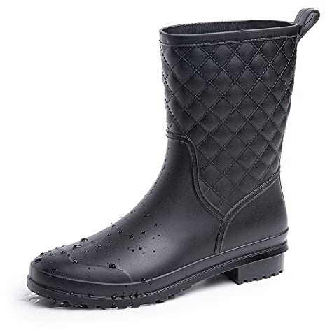 Stivali Pioggia Donna Stivaletti Pioggia Gomma Rain Boots Chelsea Ankle Boots Wellies Stivaletti Impermeabili Scarpe da Pioggia Nero Taglia EU 39