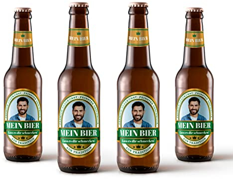 Bierflaschen Etikett personalisiert mit Foto & Text | Goldeffekt-Folie | Premium Aufkleber-Set | ab 6 Stück (Grün)
