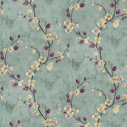 SOON AFTER 17.5”x120” Floral Peel and Stick Wallpaper Flower Tree Contact Paper Self Adhesive Removable Modern Sage Green Wall Paper Decorative Wall Covering Countertop Vinyl Film Roll