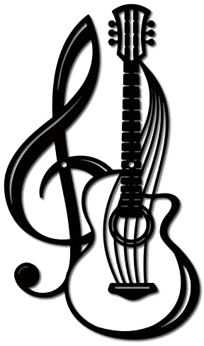CREATCABIN Metal Wall Art Decor Musical Instruments Black Wall Signs Guitar Iron Hanging Metal Ornament Sculpture for Balcony Garden Home Living Room Decoration Outdoor Indoor Gifts 11.8x6.8Inch