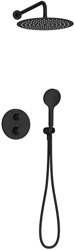 Jacob Delafon - Pack Robinetterie Douche Encastrée Thermostatique METRO - Kit Tout-en-Un - Tête Ronde 30cm, Douchette 3 Jets - Finition Noir Mat - E38680-BL