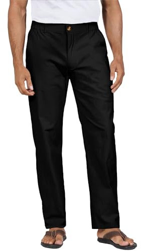 YAOHUOLE Freizeithose Herren Leinenhose Herren Lang Herren Hosen Freizeithose Herren Lang Schwarz M