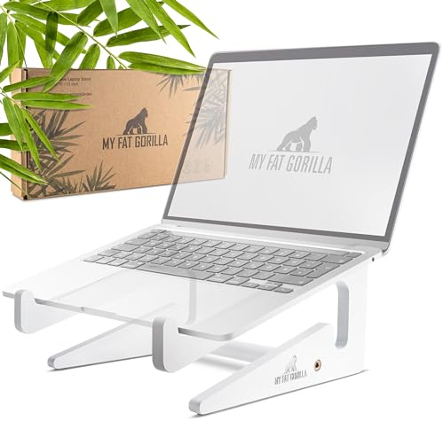 MY FAT GORILLA - Supporto per laptop in bambù, supporto universale ergonomicamente stabile per notebook, compatibile per 10-15 pollici (bianco)