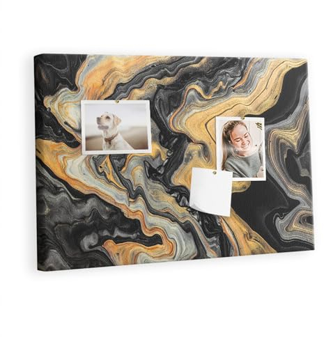 Tulup Memoboard Pinnwand Tourkarte Korkbrett Reise-Tracker Küche 60x40 cm Leinwand - Goldener Marmor
