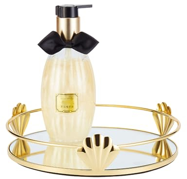 SLHEQING Deko Tablett Drehbar, Spiegeltablett Rundes Tablett Gold Schminktisch Organizer Kosmetiktabletts Vintage Schlafzimmer Badezimmer Schminktisch Deko