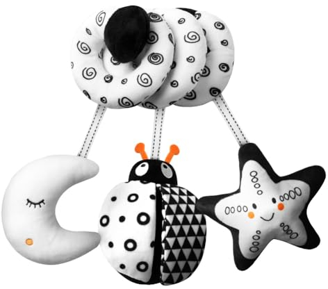 Aolso Kinderwagen Spielzeug, Baby Activity-Spirale Kette, schwarz-weißes Spielzeug, Baby-Hängespielzeug, Stoff-Spirale zum Greifen und Fühlen Mit Glocke Spielzeug (Marienkäfer)