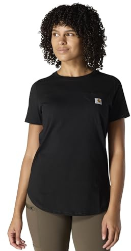 Carhartt Damen-T-Shirt, Übergröße, lockere Passform, mittelschwer, mit Taschen, Schwarz, X-Groß