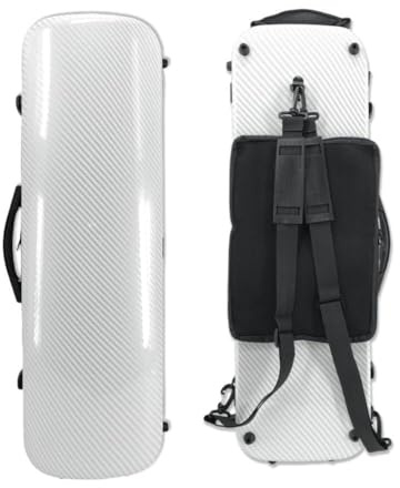 WUQIMUSC Violin Case 4/4 full size Carbon fiber Oblong Hard shell Rectangle violin case Soft padding with Backstraps &Music Sheet Bag (White)