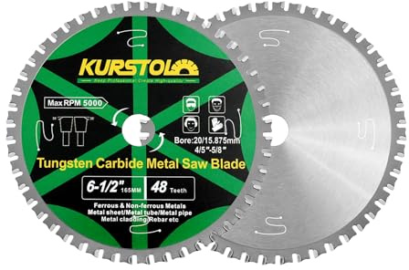 KURSTOL Hoja de Sierra Circular para Metal - 165 x 20 x 15,875mm Disco Corte 48T con Punta de Carburo para Acero, Hierro, Níquel, Titanio, Metales Ferrosos, Tubos de Acero(2 piezas)