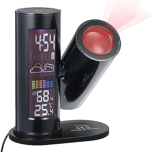 LCD Digital Projection Alarm Clock, Weather Station with Temperature and Humidity Projector, LED Backlight Table Clock for Bedrooms, Home, Office