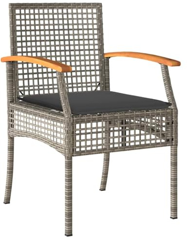 vidaXL Gartenstühle mit Kissen 4 STK. Grau Poly Rattan Akazienholz