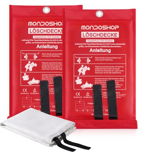 Mondoshop Coperta antincendio da cucina, coperta antincendio, 1 x 1 m, coperta antincendio da cucina, a norma DIN EN 1869:2019, in fibra di vetro, per incendi grassi, campeggio, barbecue, roulotte,