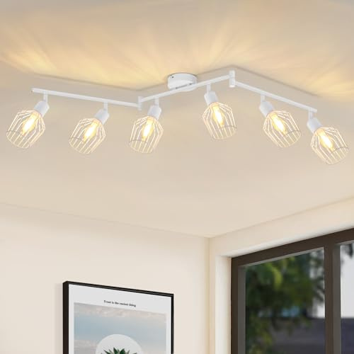 Lichtmaler Deckenspot E14 Deckenstrahler 6 Flammig Deckenleuchte Weiß | Deckenlampe Industrie Strahler Spotlampe Lang Drehbar 350° für Schlafzimmer Wohnzimmer(ohne Leuchtmittel)