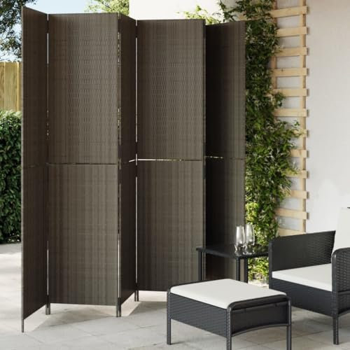 Homgoday Lot de 6 paravents pliables - Séparateur de pièce de jardin - Brise-vue pour l'intérieur et l'extérieur - En polyrotin - Gris - 294 x 200 cm