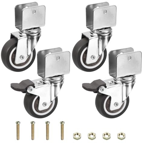 PATIKIL 1.5 Swivel Caster Wheels with 1 U Bracket, 4 Set Mute Moving Swivel Wheel Total Load 165lbs for Cabinet Furniture Table(2 with Brake, 2 Without)