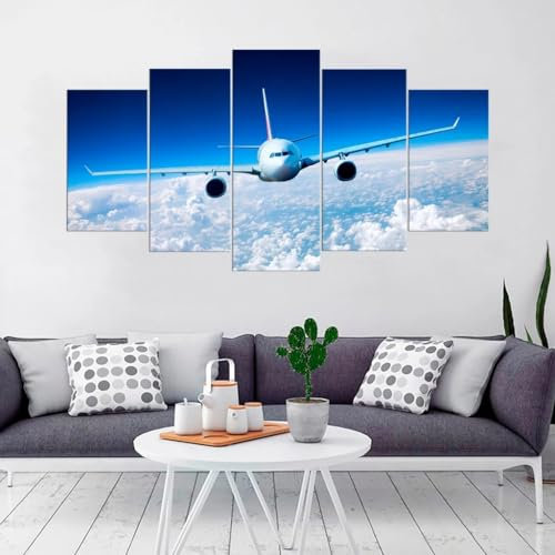 ZUROJ Leinwand Bilder 5 Teilig Flugzeug Flugzeuge Vintage Aviation Wandbilder Wohnzimmer Modern Bilder, Poster, Kunstdrucke Büro Flur Bad Küchebilder -Ungerahmt