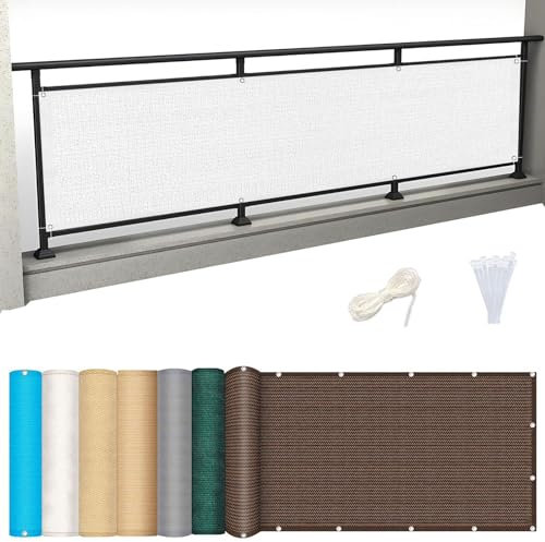 Brise-Vue pour Balcon 50 x 900 cm avec Œillets Cordons Habillage de Balcon avec Œillets Cordons pour Jardin Balcon, Blanc