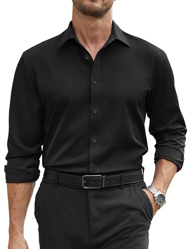 COOFANDY Men's Regular Fit Dress Shirt Solid Wrinkle-Free Long Sleeve Casual Business Button Up Shirts A Black M