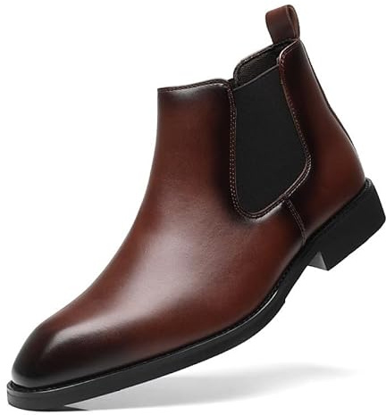 SANNAX Men Chelsea Boot Formal Business Uniform Dress Shoes Fashion Ankle Boots Slip on, Brown 49, 9.5UK