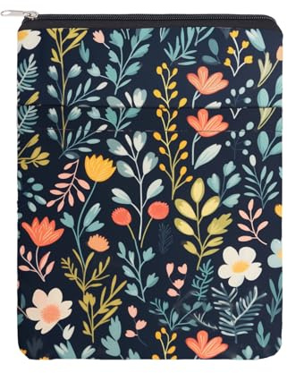 NICENEEDED 20 x 21 cm Buchhülle mit Reißverschluss, wasserdicht wiederverwendbarer Buchschutz mit Fronttasche, waschbares Blumenmuster Buchhülle für Buchliebhaber Taschenbücher