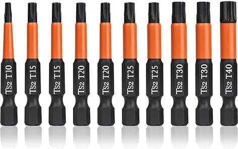 Lot de 10 embouts de Vissage Professionnels Torx, 50 mm de Long Tige Hexagonale 1/4 avec Boîte Distributrice, Hex Queue Tournevis à Tête Astuce Set S2 Acier (T10, 15, 15, 20, 20, 25, 25, 30, 30, 40)