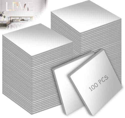 100 piastrelle a specchio, autoadesive, piccole 5 x 5 cm, in acrilico, quadrate, in plastica, per progetti fai da te, soggiorno, camera da letto, fai da te, cucina, bagno