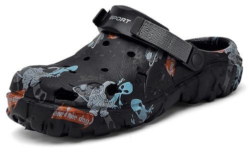 SECHRITE Zuecos para Hombre, para Deportes al Aire Libre, sin Cordones, con cojín, para Playa, Antideslizantes, con Correa Trasera Ajustable, Borde de río, Negro 43 EU