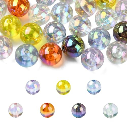 Airssory Lot de 50 grosses perles transparentes en acrylique plaqué UV pour bijoux, colliers, bracelets, porte-clés, décoration de fête de 16 mm