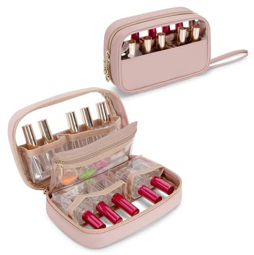 Yarwo Nail Polish Organizer Holds 10 Bottles, Nail Varnish Storage Case with Wrist Strap and Visible Window, Small Nail Polish Storage for Nail Art and Manicure Kit, Rose (Bag Only, Patented)