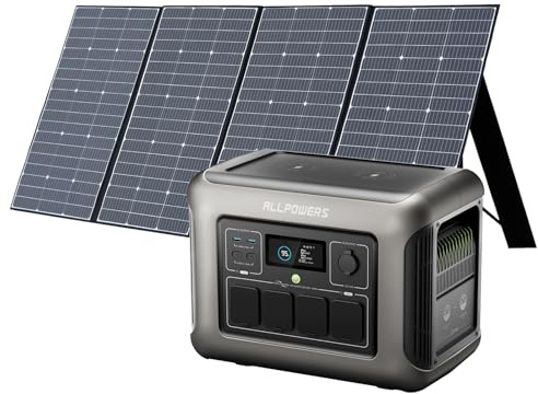 ALLPOWERS Centrale elettrica portatile R1500 1152Wh 1800W Con 400W Pannello Solare, LiFePO4 Batteria Backup Espandibile, 43dB UPS Generatore Solare per Campeggio, Festa, RV, Uso Casa, 0-80% in 40 Min