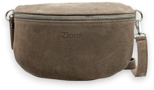 Wildleder Bauchtasche Damen Crossbody Bag Velours Gürteltasche Hüfttasche Bodybag Schultertasche Silberner Reißverschluss (Taupe)