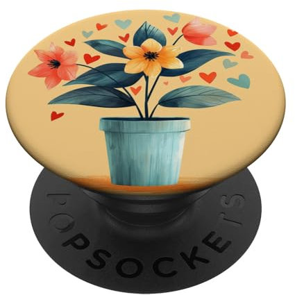 Plante hellébore en pot avec cœurs autour de style bohème graphique PopSockets PopGrip Adhésif