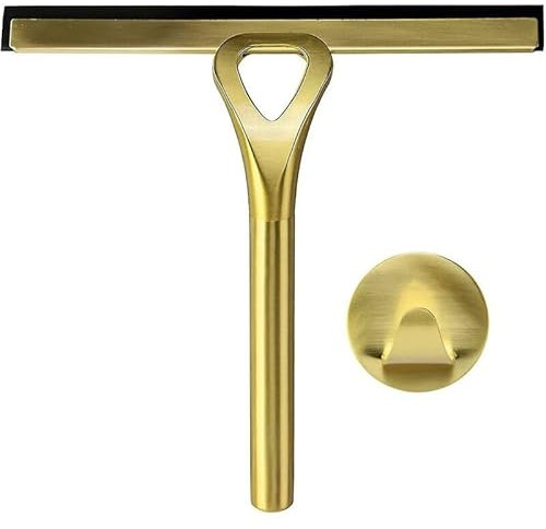 PRIMEGA Gold Color Shower with Hook, Mnager Stainless Steel Scraper, Raclette Cleaner for Bathroom Kitchen Mirror Glass