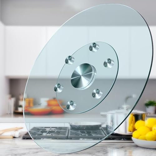 Plateau Tournant en Verre Trempé Robuste 60cm, Table À Manger Plateau Rotatif Ronde Grand, Plateau De Service Rotatif Lazy Susan(60CM/24)
