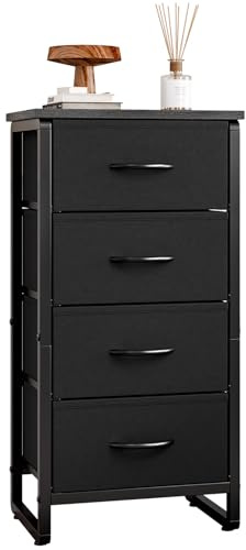 KZOBYD Kommode, Aufbewahrungsschrank mit 4 Schubladen aus Stoff mit Griffen, Schrank mit Regale, Metallrahmen Schubladenschrank für Wohnzimmer Schlafzimmer Eingang Flur (Schwarz)