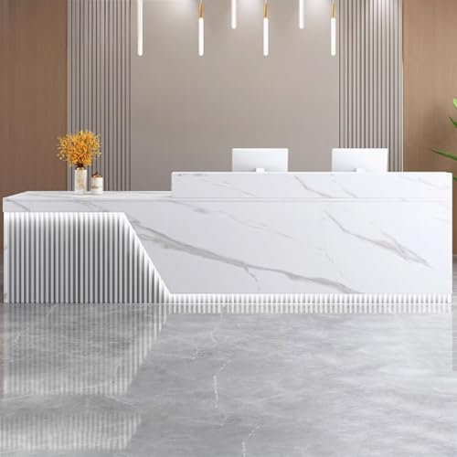 Generisch Empfangstresen für Salon und Büro, stilvoller Tresen mit Stauraum und sanfter Beleuchtung, ideal für Supermärkte, Bekleidungsgeschäfte, Restaurants – modernes weißes Design
