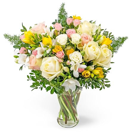 Rose et Freesia - Fleurs fraîches - Livraison le lendemain - Bouquet d'anniversaire - Cadeau d'occasion - Arrangement floral - Livré à votre porte - Fleurs naturelles (Standard)