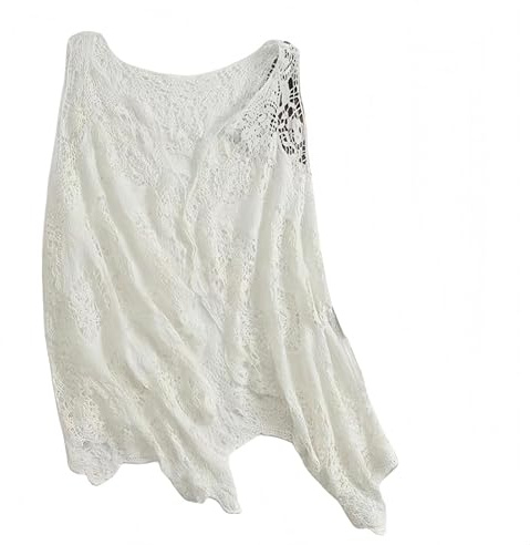 Chaleco De Verano para Mujer, Cárdigan Estilo Hippie, De Ganchillo, con Encaje Floral, Irregular, Estilo Bohemio, Sin Mangas, Corto, Bolero, para Cubrir Prendas De Vestir, Chaleco De Encaje Blanco