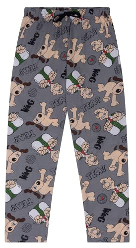 Wallace & Gromit - Tea 100% Cotton Mens Lounge Trousers All Over Print Pyjama Bottoms, Tea, M, Grey