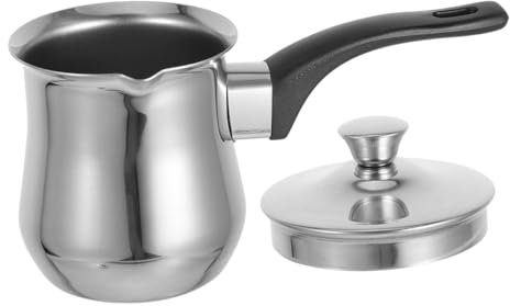 Zerodeko Bollitore Piccolo in Acciaio Con Coperchio Pentola Turca Ergonomica Per Caffè e Riscaldare Latte Pentola Versatile Per Fornelli Tradizionali