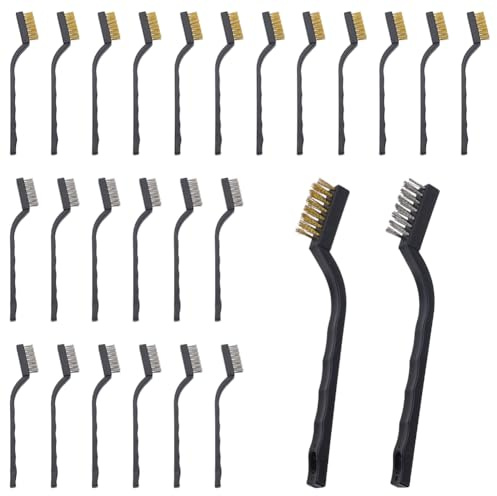 AHANDMAKER 26 cepillos de alambre de acero inoxidable pequeños cepillos de alambre de metal con mango curvado juegos de cepillos de limpieza para limpiar escoria de soldadura y óxido