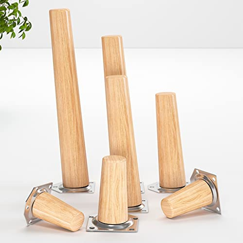 4 gambe di ricambio per divano in legno massello, piedini dritti per mobili con piastre di montaggio, viti e tappetini antiscivolo, altezza 20 cm, elegante design ad angolo obliquo per l'arredamento