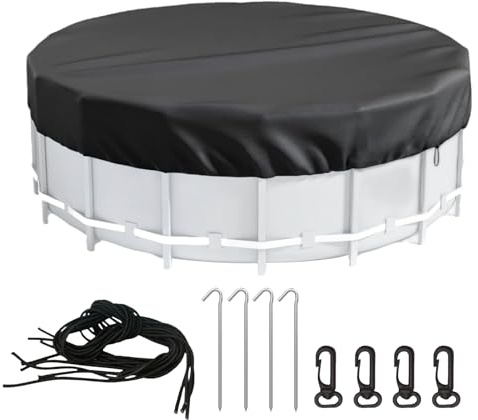 8ft/10ft/12ft Pool Cover | 420D Oxford Fabric Solar Pool Covers for Ground Pools with Cable, Ground Nail and Clips | Dustproof and UV Resistant Round Paddling Pools Cover for Hot Tub
