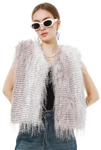 Rulala Fancy Women's Faux Fur Vest Fluffy Long Fur Warm Sleeveless Coat Winter Stylish Jacket(XXL,Brown & White)