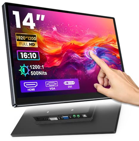 Missun 14 Tragbarer Monitor Touchscreen FHD 1920x1200 IPS für Laptop/PC | 100% sRGB, 16:10 Bildschirm, Touch-Oberfläche, HDMI/VGA/DVI-Anschluss, für PS4/Ras Pi und Game Console, Leicht & Dünn