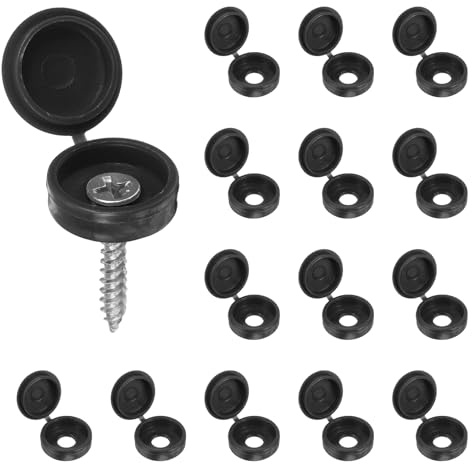 sourcing map 100pcs Plastic Hinged Screw Cover Caps 5.9mm / 0.23 Shutter Screw Caps Fold Snap Washer Covers for Windows Outside Railings Furniture, Black