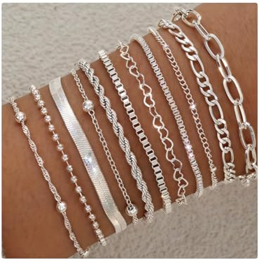 HUVZOR 11 Pezzi Braccialetti a Catena per Donna Braccialetti Acciaio Inossidabile Figaro Braccialetti con Ciondoli a Maglia Regolabili, bigiotteria donna, gioielli di moda