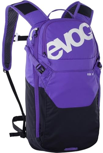 EVOC RIDE 8 cykelryggsäck, vandringsryggsäck för stigar och andra aktiviteter (ryggsäck med smart fickhantering, AIR-PAD-ryggvaddering, högkvalitativ dagryggsäck), violett – svart