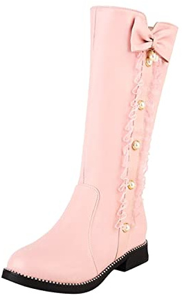Cowboystövlar dam medium hög, vinterstövlar dam läderstövlar dragkedja slip-stövlar fashionabla damstövlar enfärgade cowboystövlar med klack mellanrör stövlar eleganta stövlar, ROSA, 39 EU